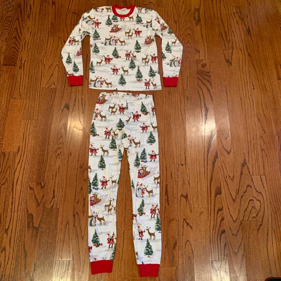 Pottery Barn Kids Santa Sled Christmas Pajama Set | White Red | Small - Picture 1 of 11